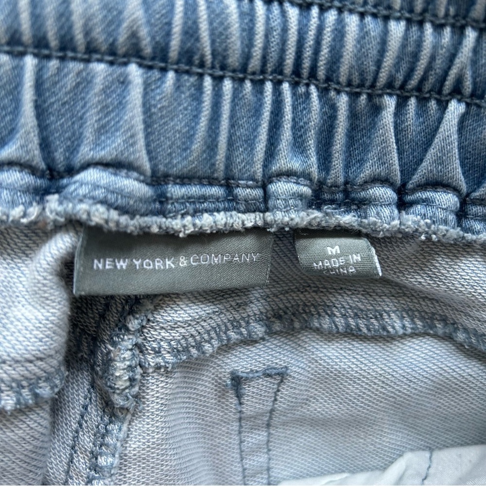 New York and Company Distressed Drawstring Denim Jogger Pants - Picture 7 of 7